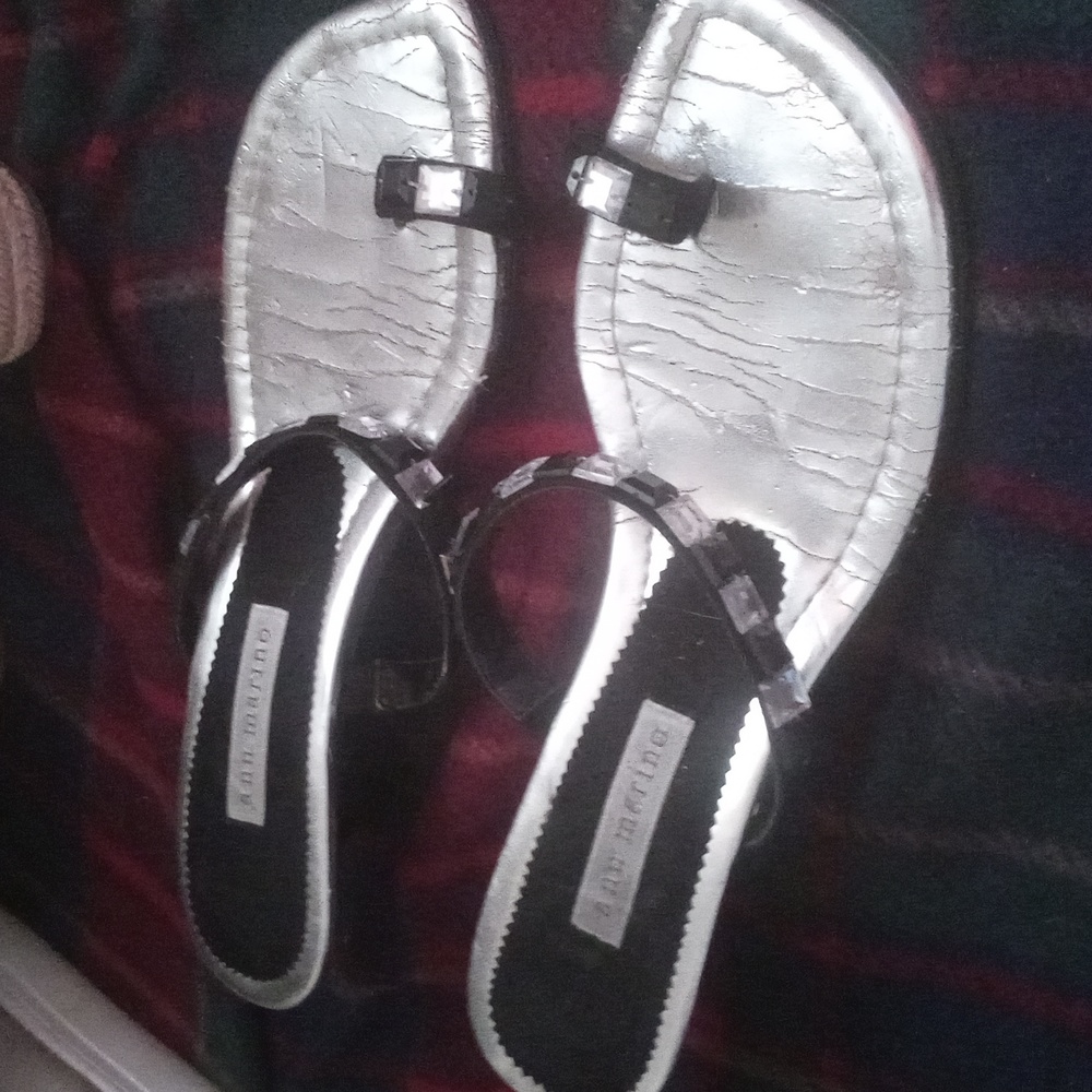Silver and black sandal with 1in. heel